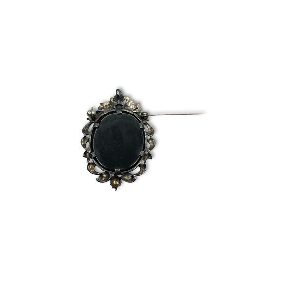 Art Deco Sterling Silver Cameo Brooch Pendant Marcasite Mother Of Pearl - Picture 7 of 11